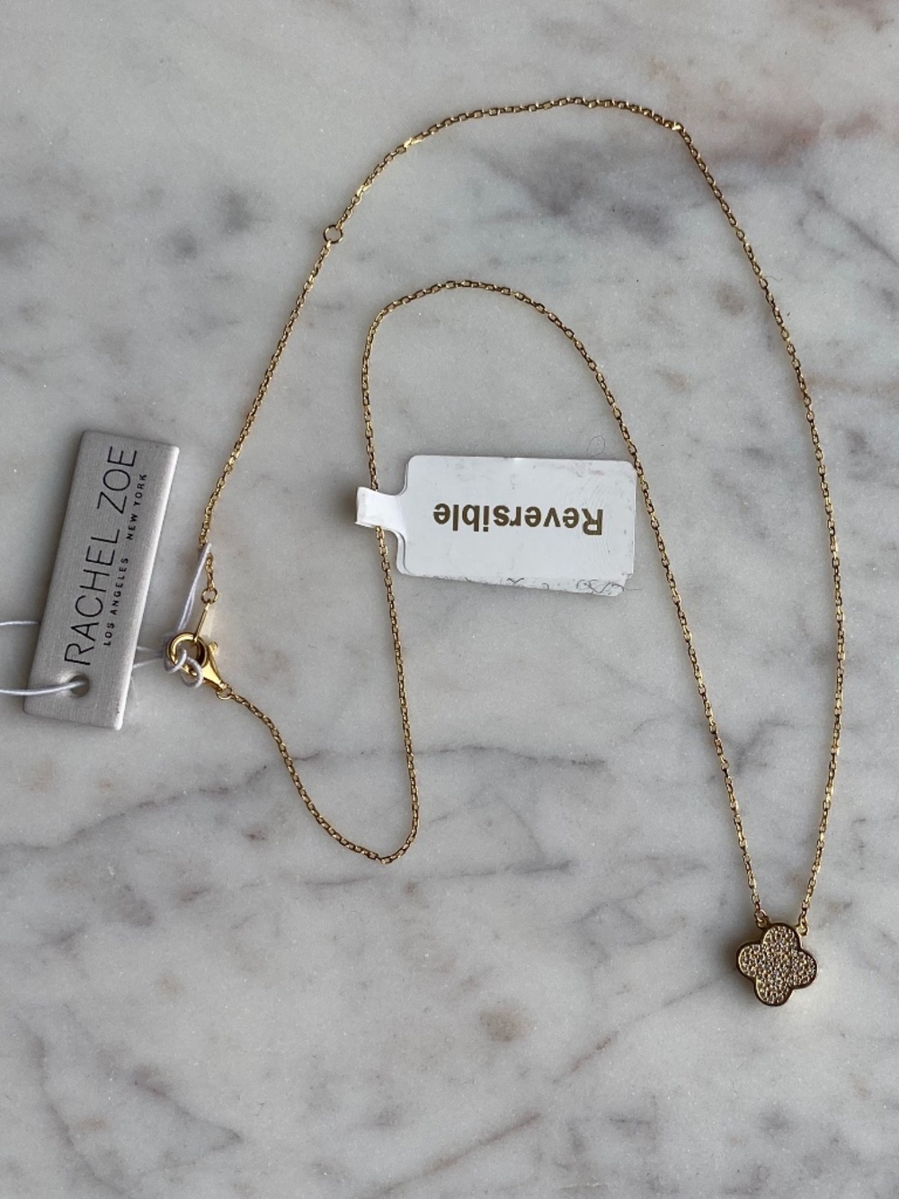 NWT Rachel Zoe reversible mother of pearl/gold & rhinestone 18" necklace